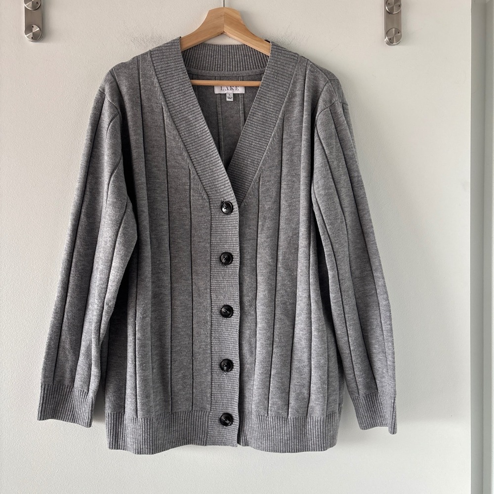 Lake Grey Ribbed Button Up Cardigan Sweater